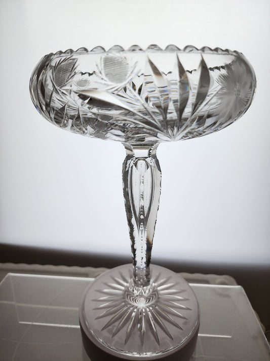American Brilliant Period Cut Glass compote tear drop stem strawberries