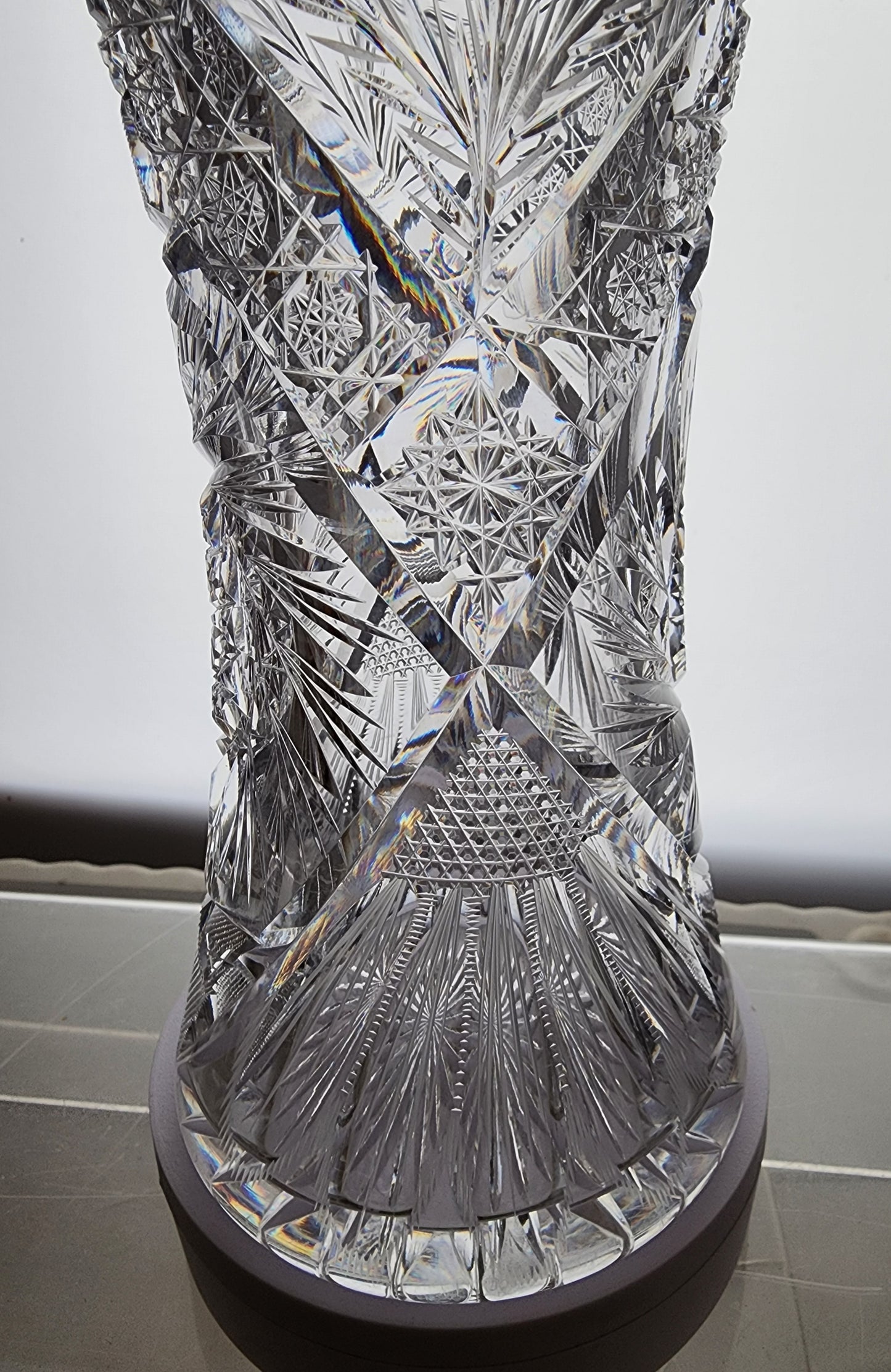 ABP Cut glass corset vase antique