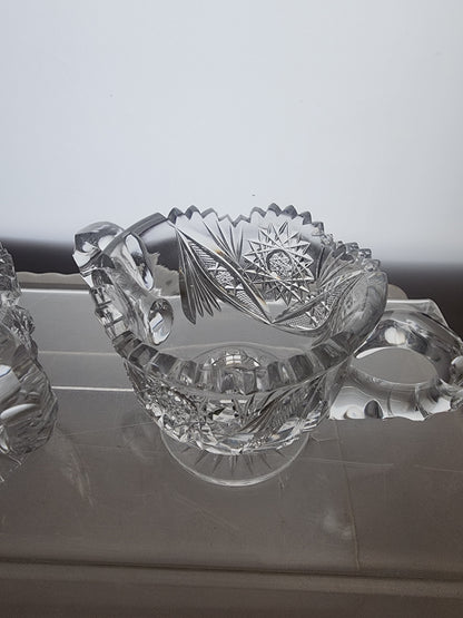Sugar and creamer on pedestal American Brilliant Period Cut Glass Antique