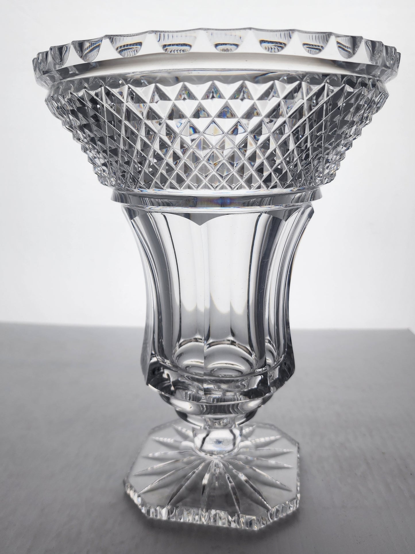 Cut glass flower vase flared pedestal