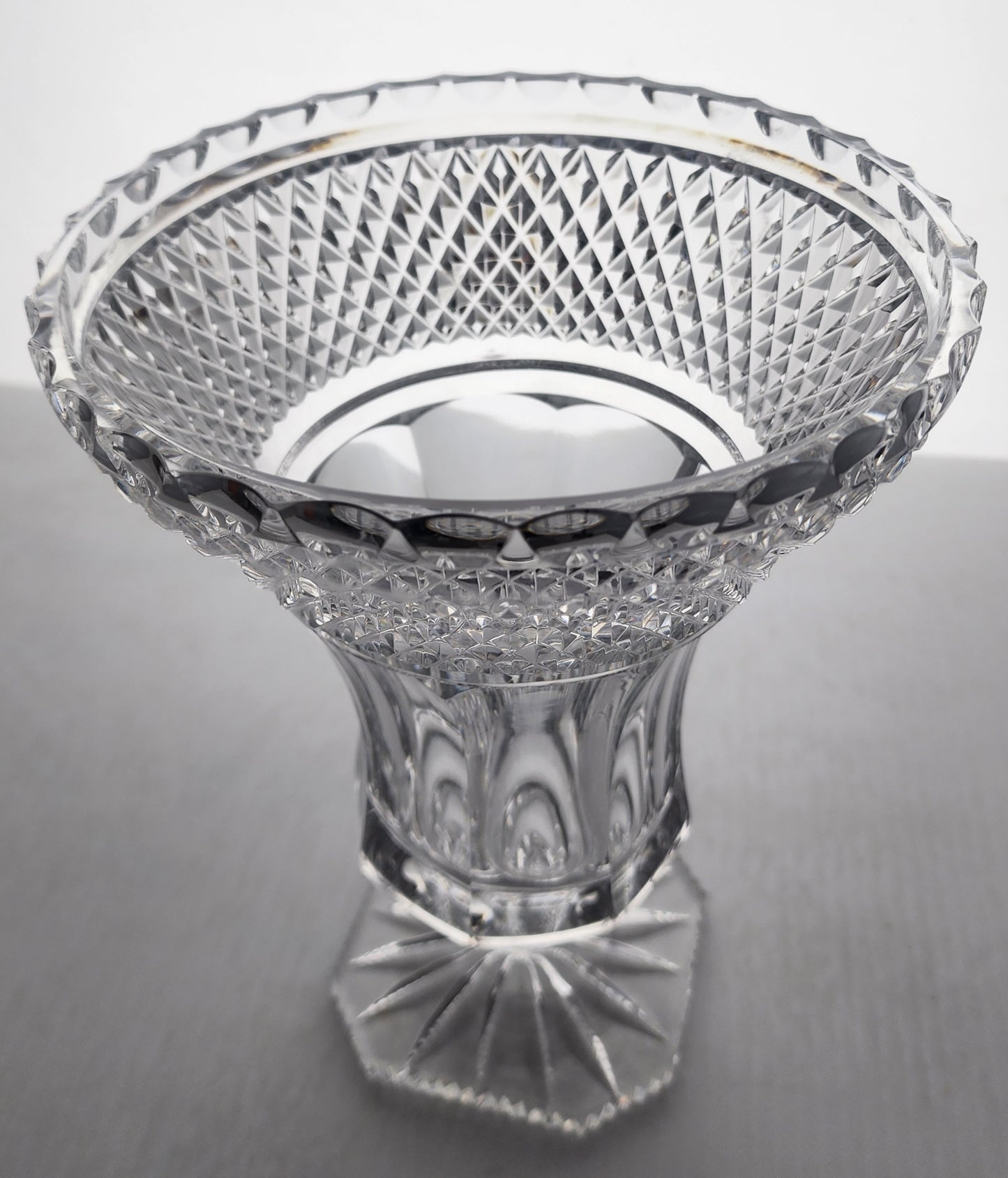 Cut glass flower vase flared pedestal