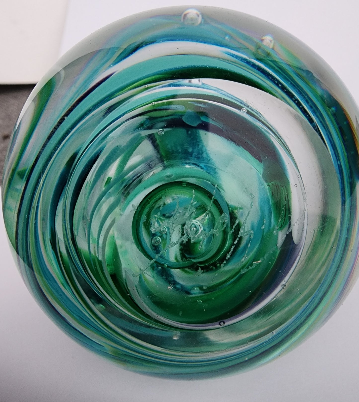 Art glass Signed 1997 green swirl paperweight