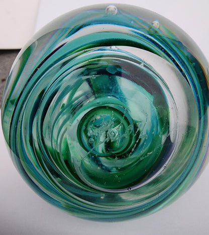 Art glass Signed 1997 green swirl paperweight