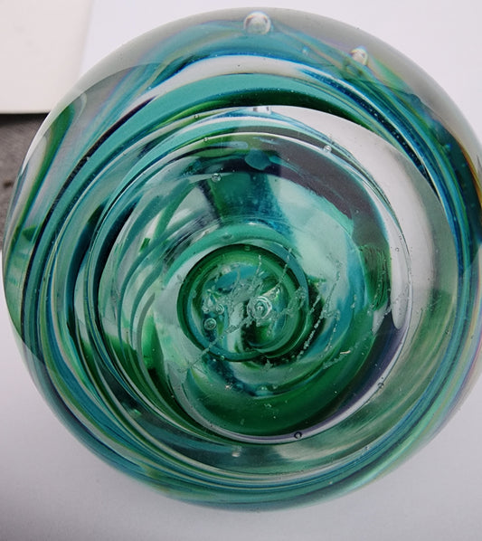 Art glass Signed 1997 green swirl paperweight