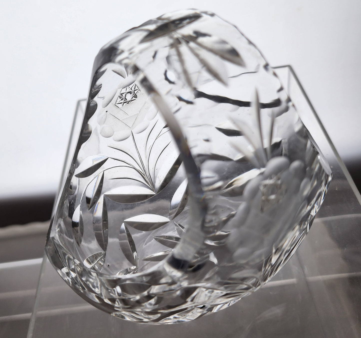Hand cut glass small basket