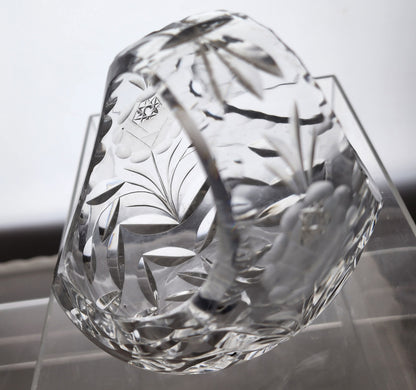 Hand cut glass small basket