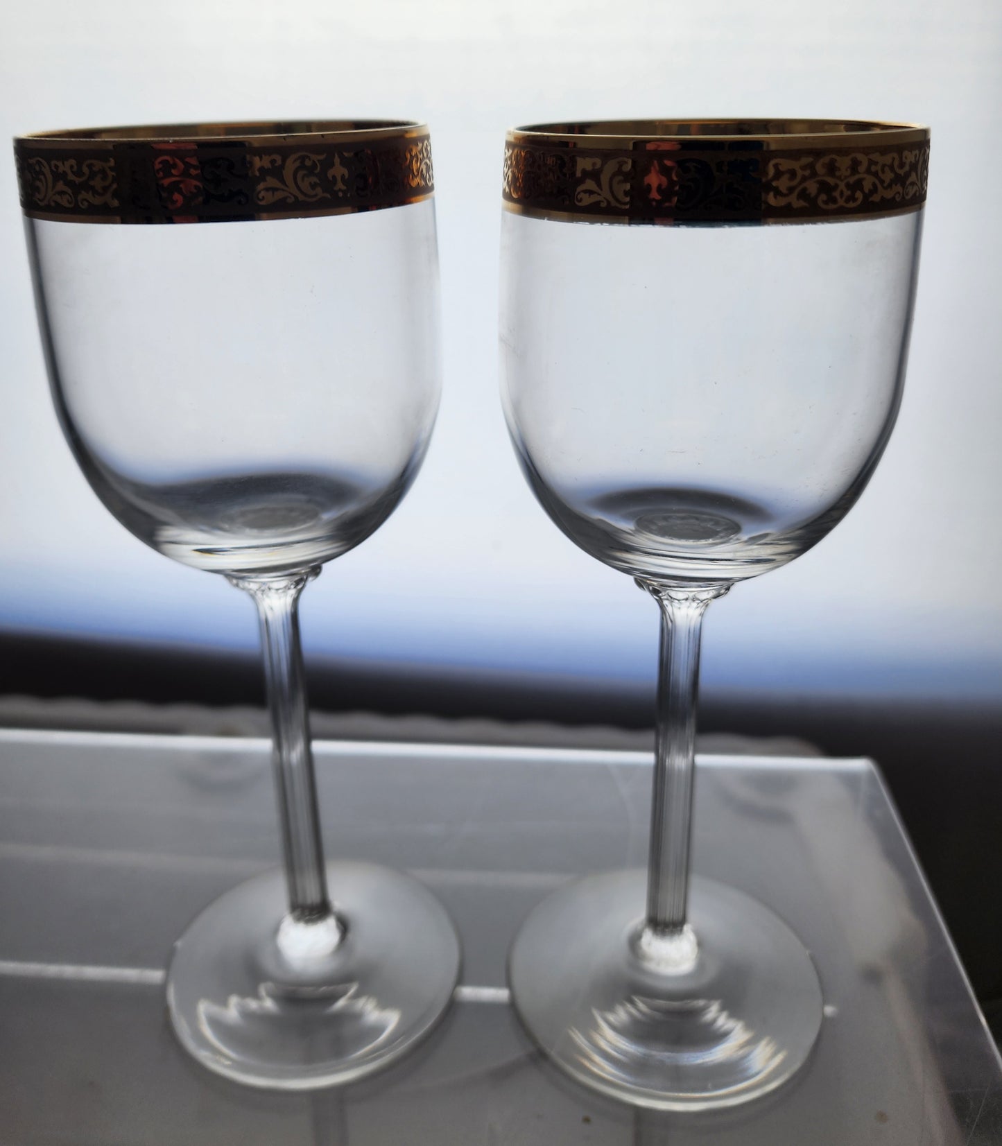Pair Autumn wine glass Lenox USA crystal Signed
