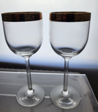 Pair Autumn wine glass Lenox USA crystal Signed