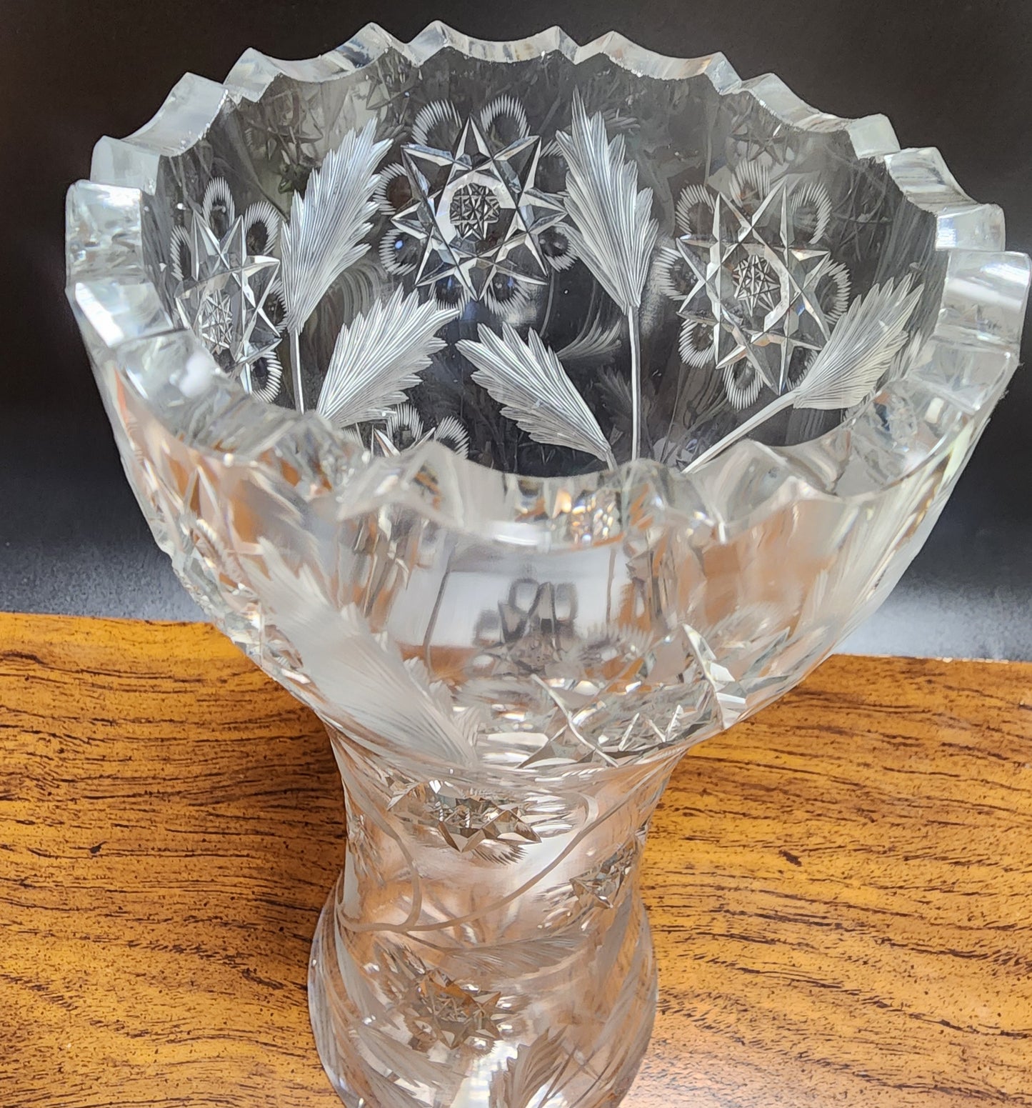 Cut glass corset vase antique