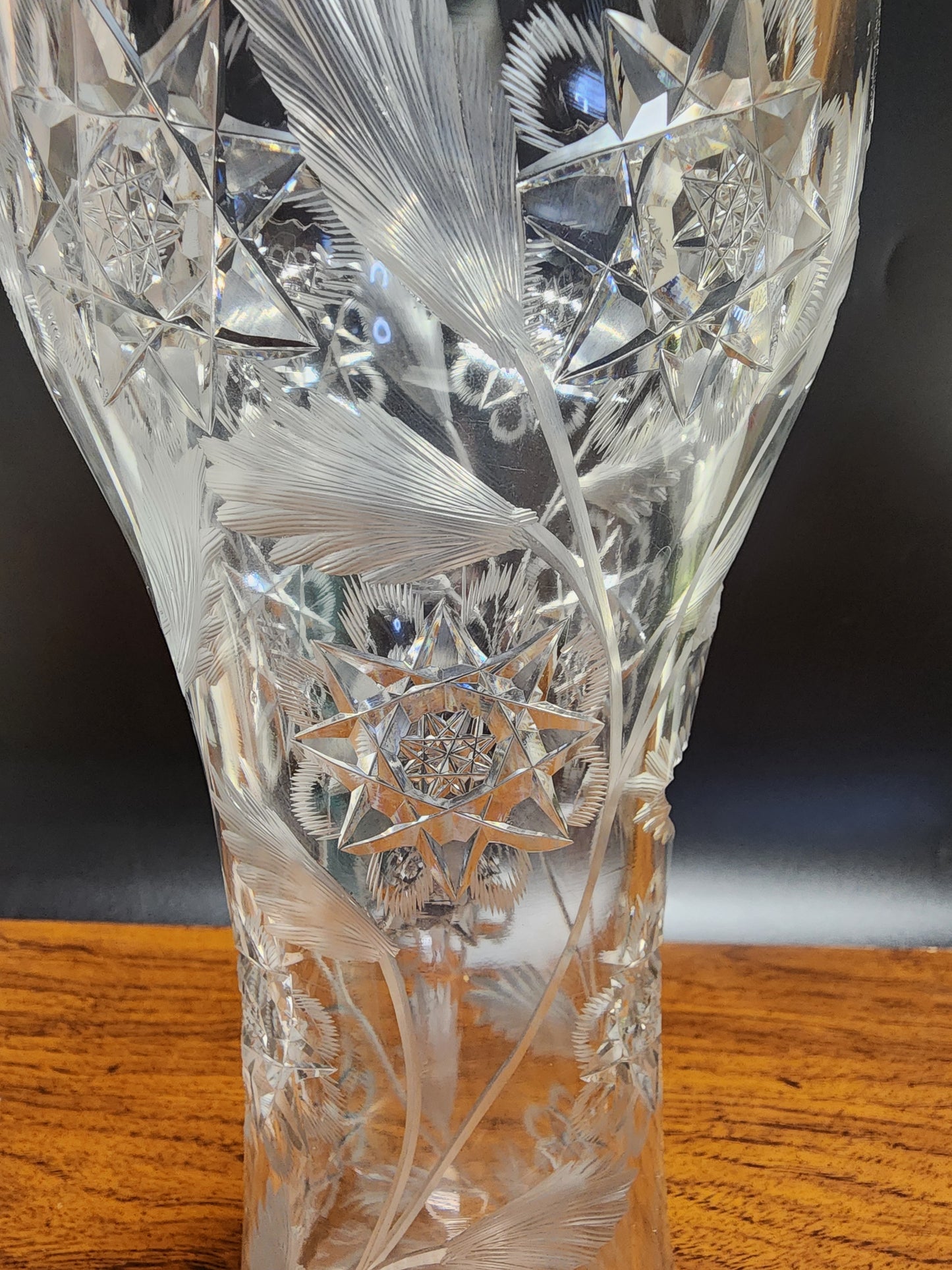 Cut glass corset vase antique