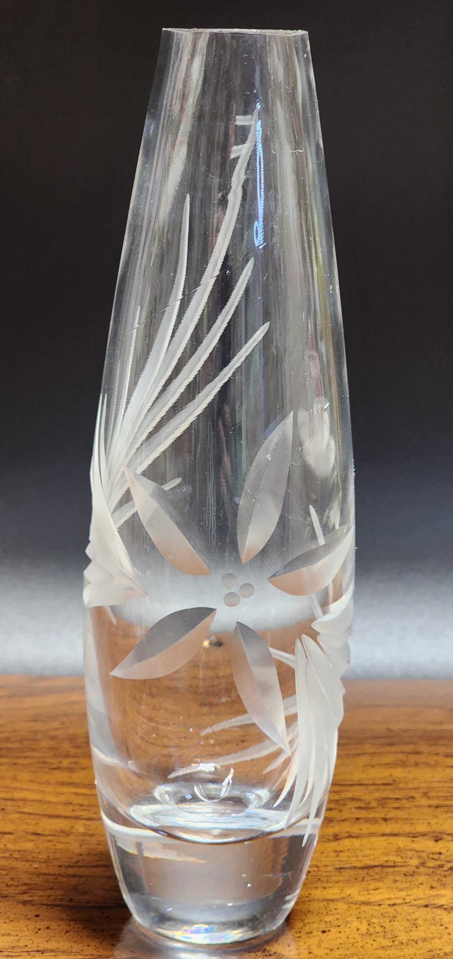 Cut Glass bud vase Chrysanthemum Lenox USA crystal Signed