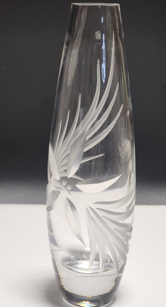 Cut Glass bud vase Chrysanthemum Lenox USA crystal Signed