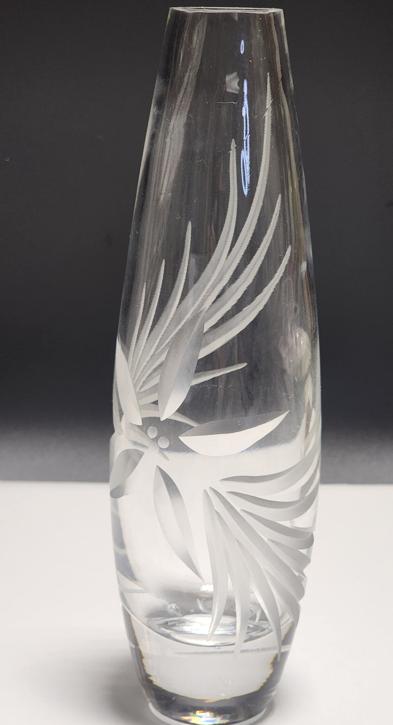 Cut Glass bud vase Chrysanthemum Lenox USA crystal Signed
