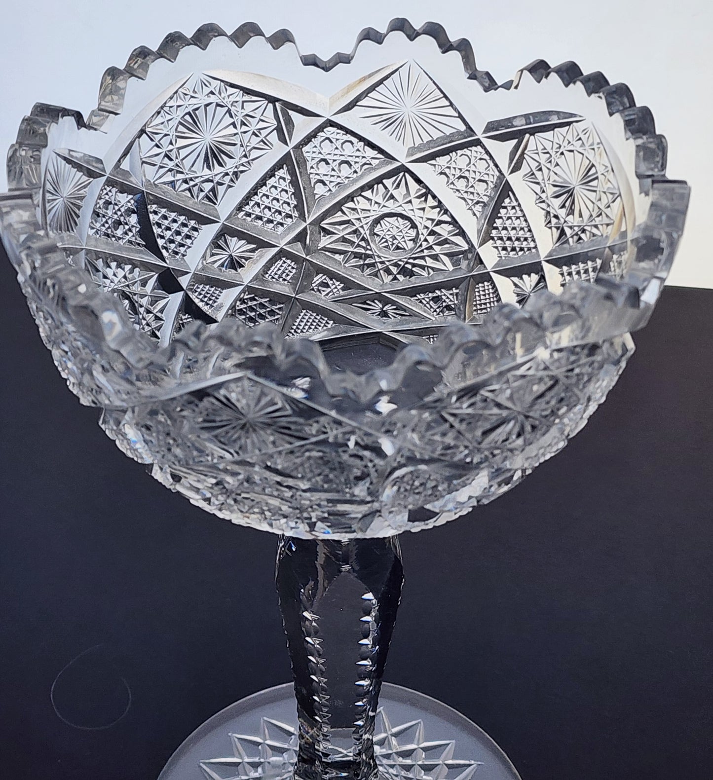 American Brilliant Period Cut Glass compote, Antique c1925