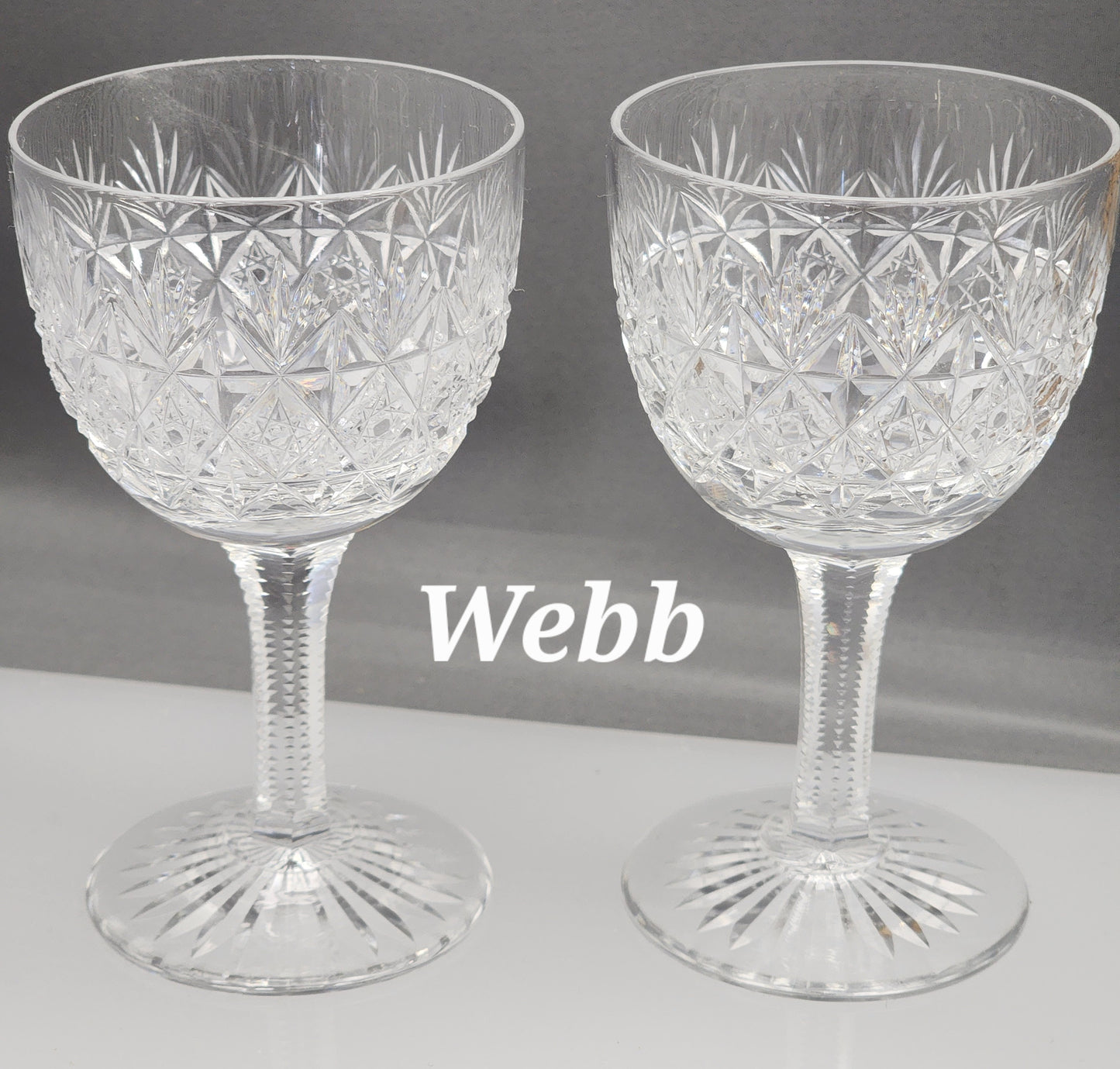 Cut glass Sherry wellington signed WEBB England Pair