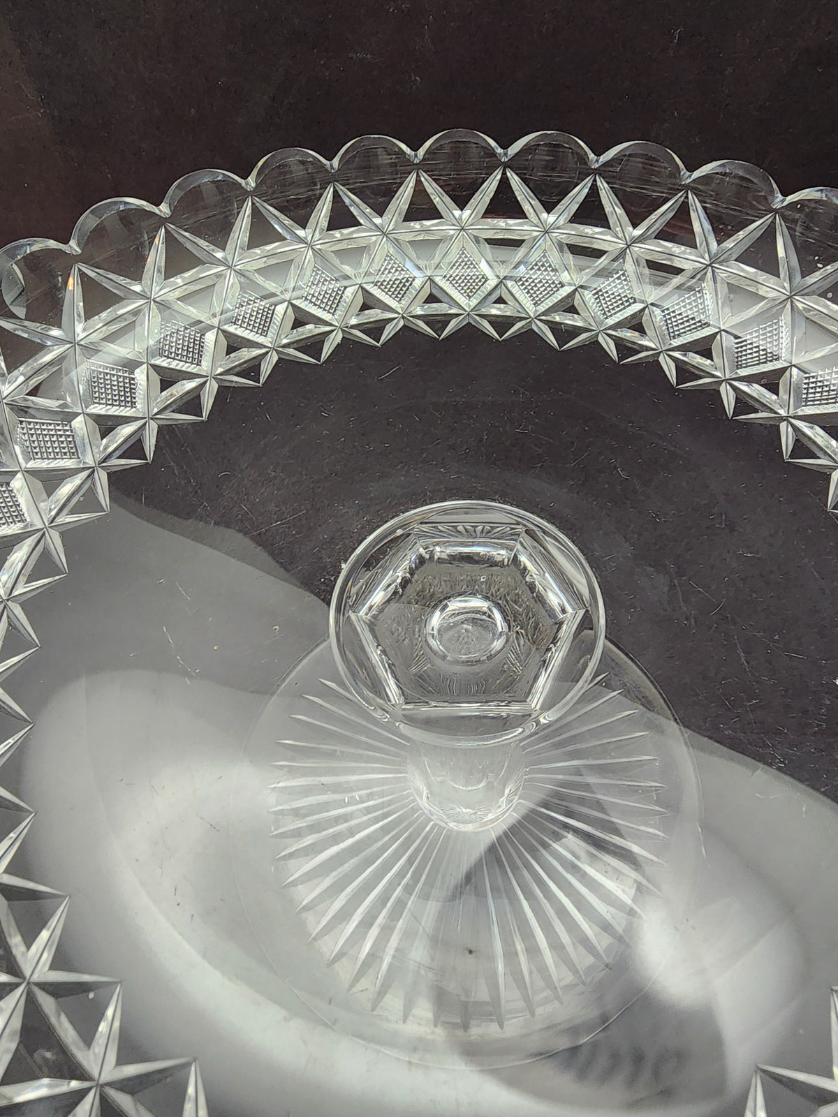 American Brilliant Period Cut Glass compote, Antique c11925