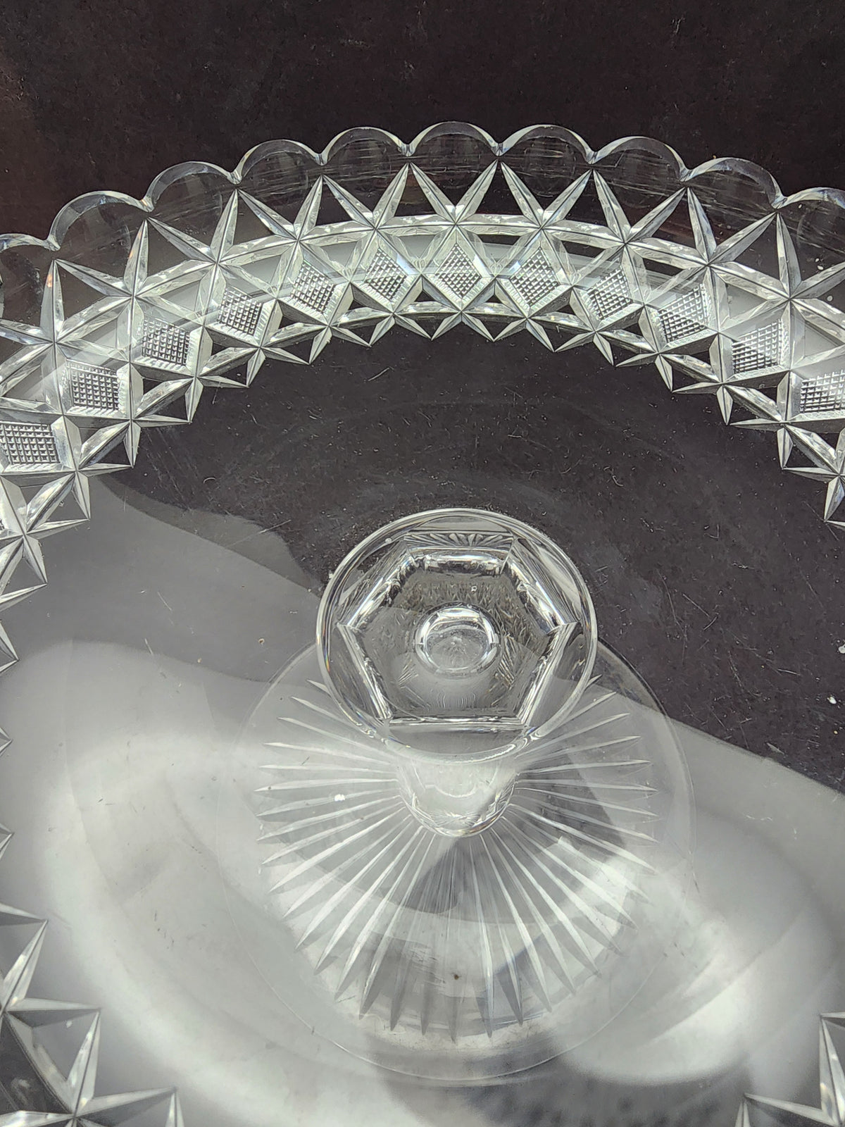 American Brilliant Period Cut Glass compote, Antique c11925