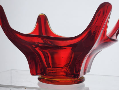 LE Smith glass Red free-form square bowl