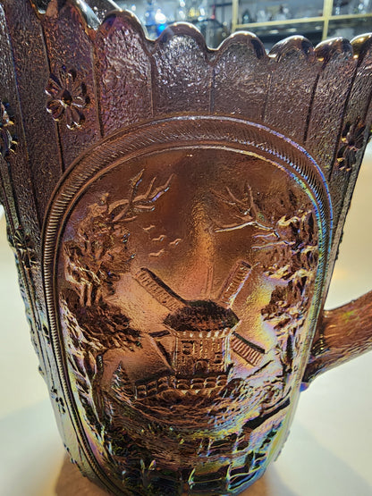 L.E Smith Glass carnival windmill pitcher