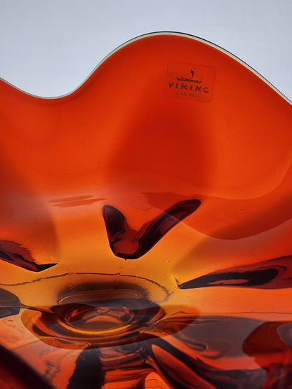 Viking persimmon 6 petal glass compote