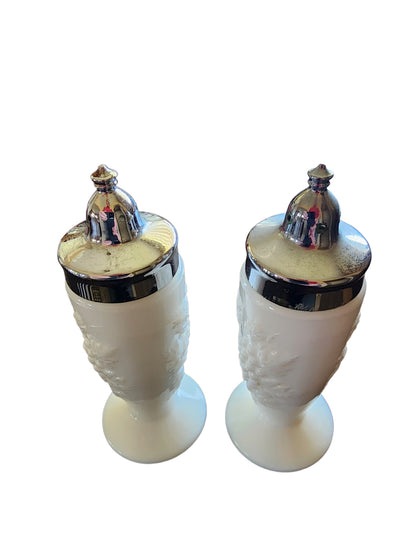 L E Smith milk Glass salt and pepper