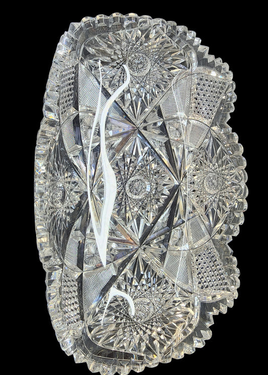 American Brilliant Period Cut Glass rectangular dish Antique