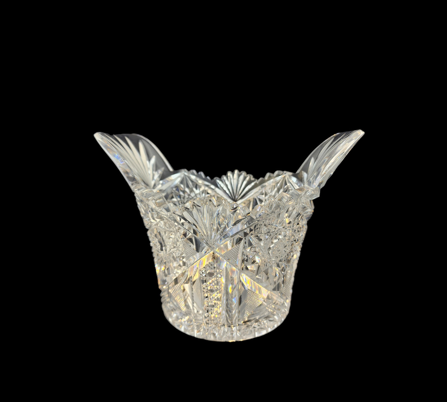 ABP cut glass handle ice tub Antique crystal Made in USA tg