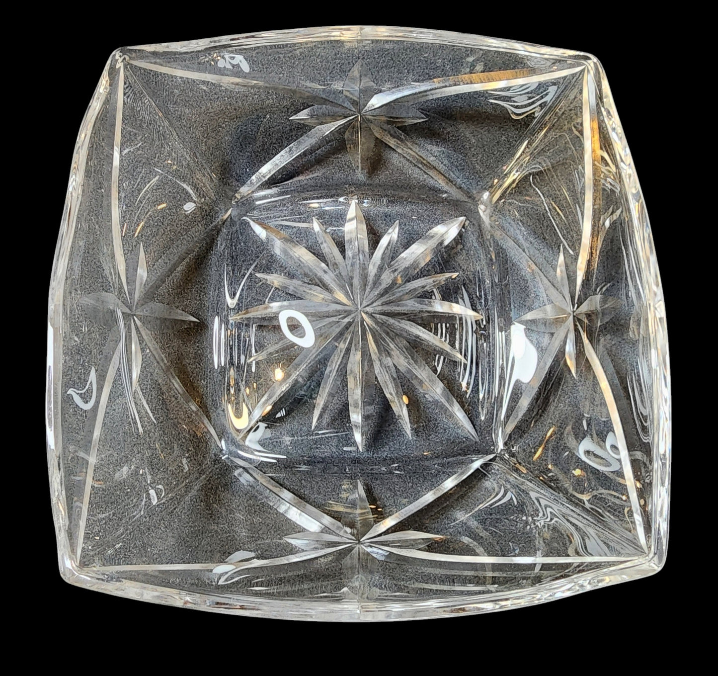 Hand cut glass square bowl