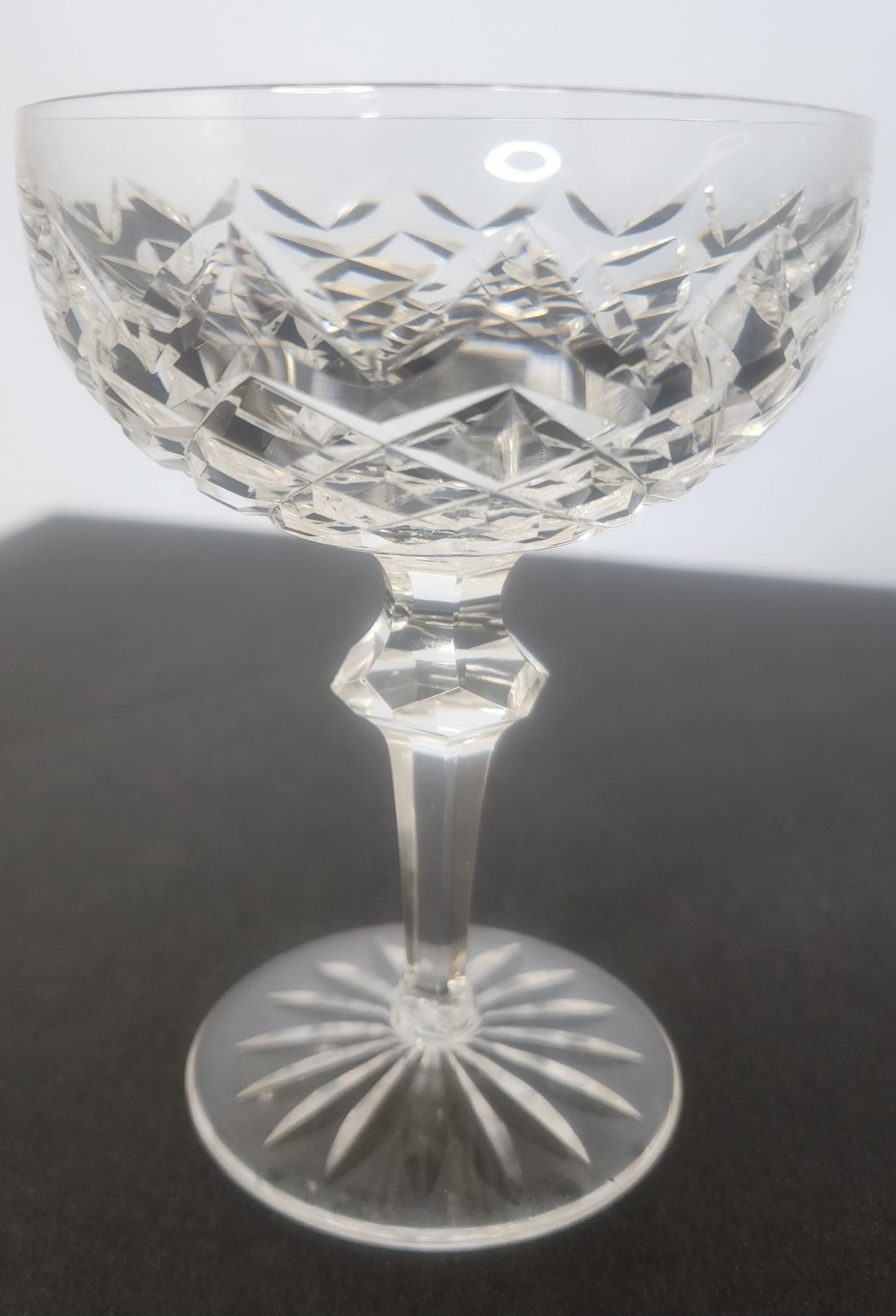Pair Signed Waterford Hand Cut glass Powerscourt dessert champagne