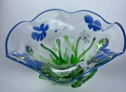 L.E Smith green Glass hand made art bowl