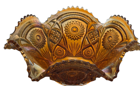 Imperial marigold hobstar amber carnival crimped bowl