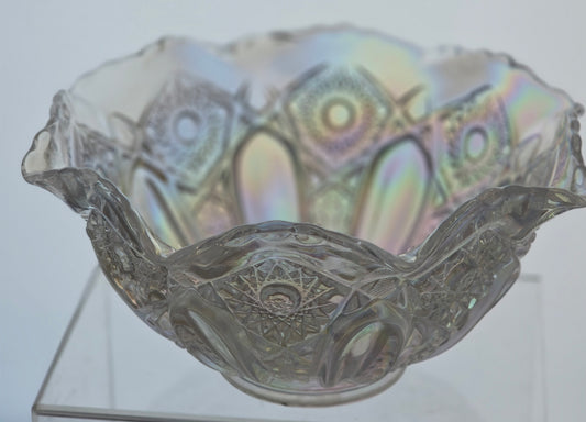 L.E Smith Glass iridescent  ruffled edge Quintec bowl
