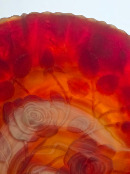 Imperial slag Glass rose satin crimped bowl