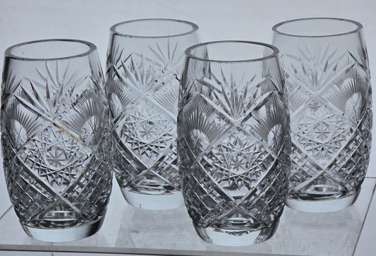 4 piece Cross cut pattern Hand cut Crystal juice glass