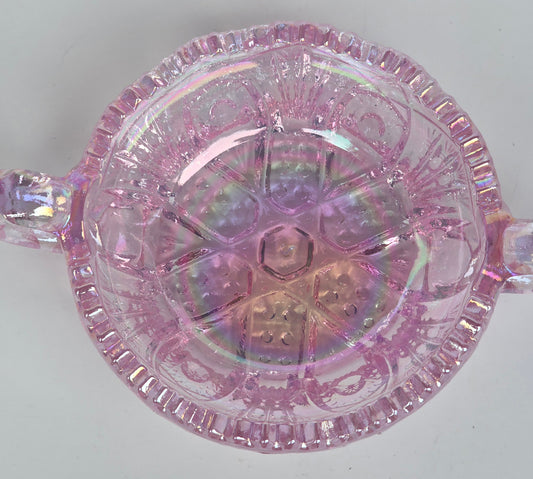 L.E. Smith pink Glass iridescent 2 handled dish