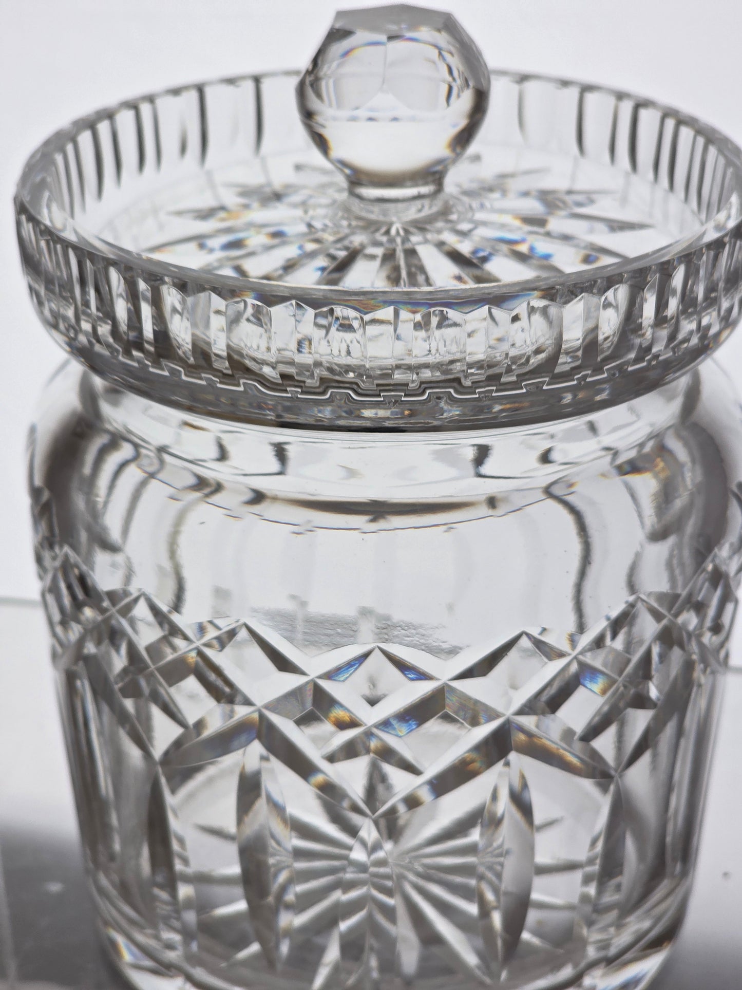 Signed Waterford crystal Lismore cookie jar with lid