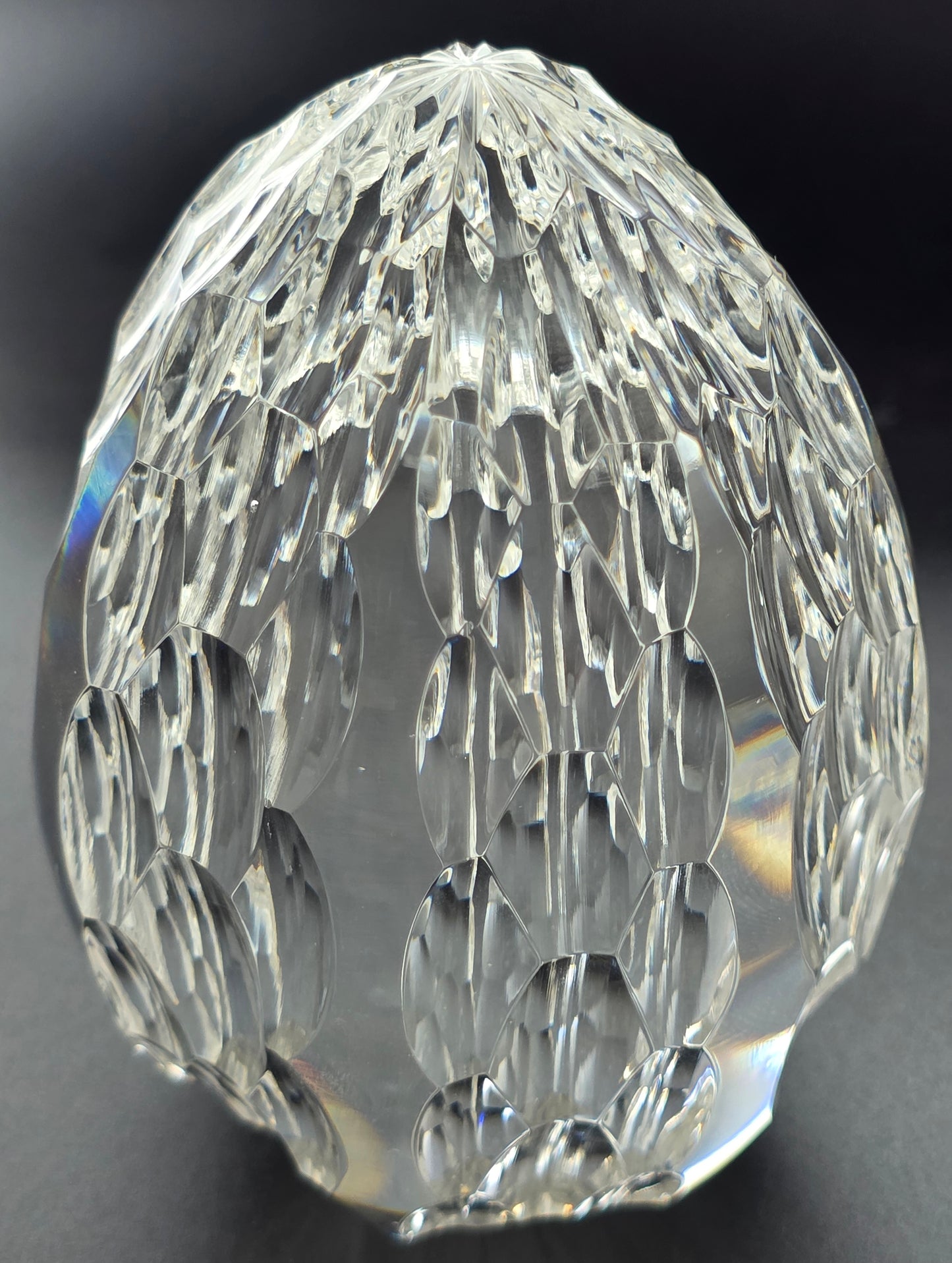 Hand cut glass honeycomb  paperweight, 32% lead crystal Signed