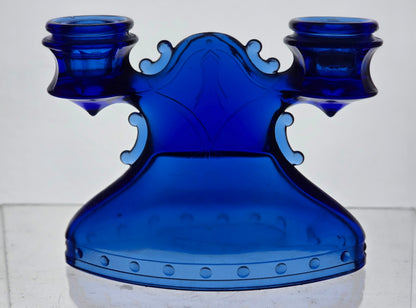 Pair L.E Smith Glass blue Mt Pleasant candlesticks