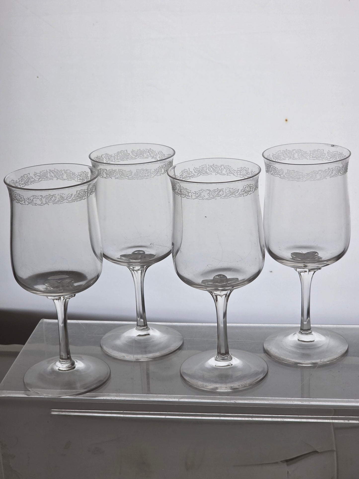 4 Lenox needle etched Crystal Goblets Made in USA Mt Pleasant PA mouth blown