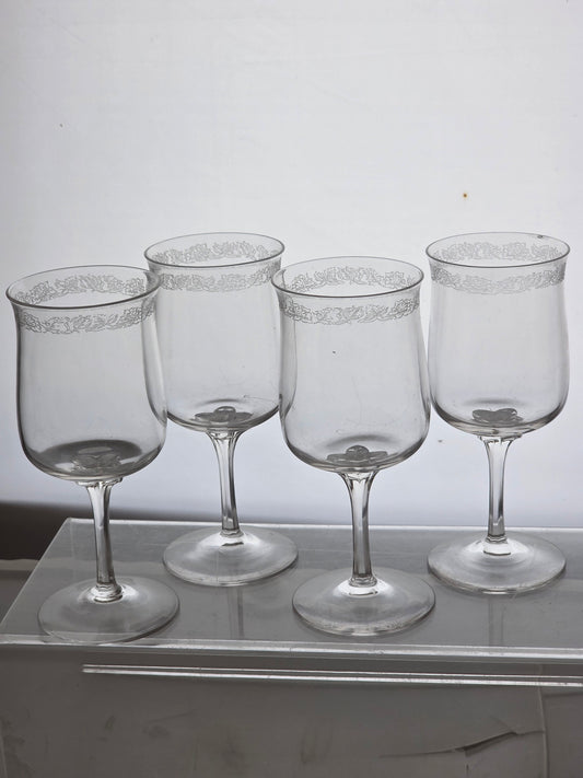 4 Lenox needle etched Crystal Goblets Made in USA Mt Pleasant PA mouth blown