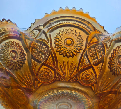 Imperial marigold hobstar amber carnival crimped bowl