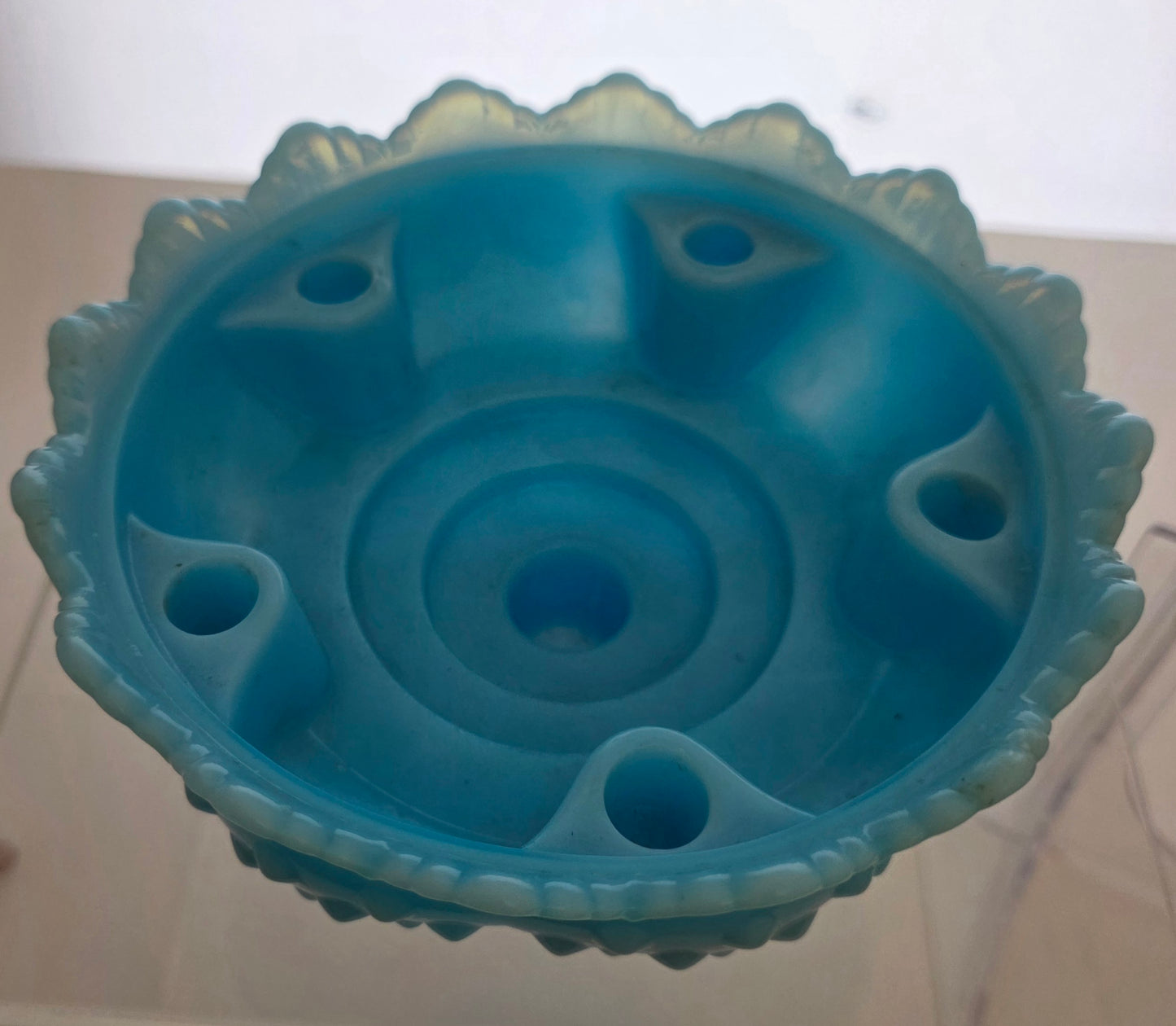 Fenton blue slag Glass hobnail candle holder bowl