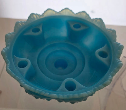 Fenton blue slag Glass hobnail candle holder bowl