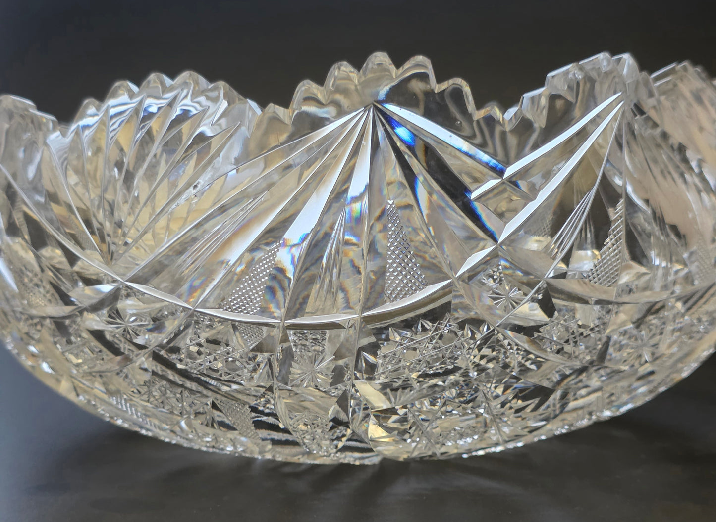 ABP cut glass square bowl American Brilliant crimped  tg