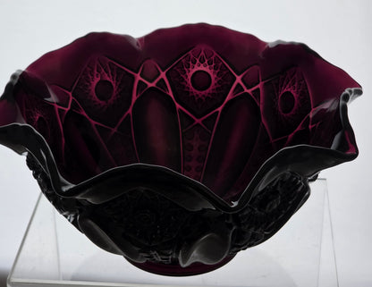 L.E Smith Glass Amethyst  ruffled edge Quintec bowl