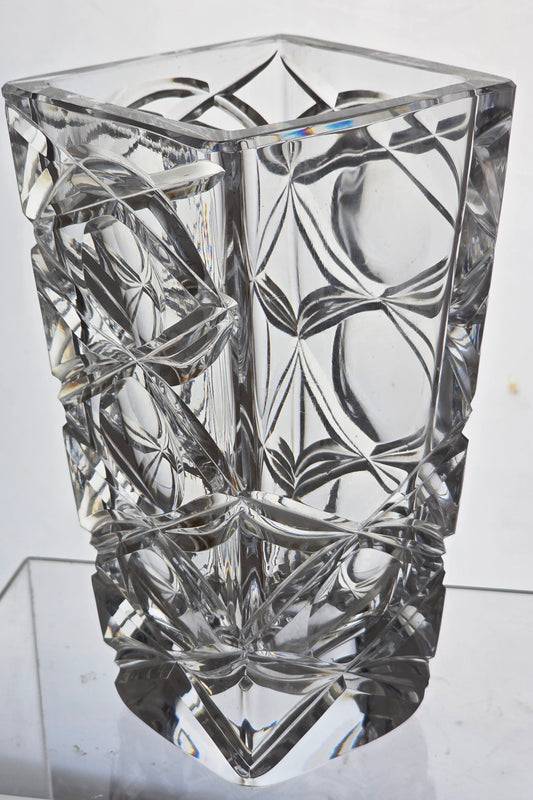 Hand cut square vase Signed Peter ORourke Made in USA Mt Pleasant PA for Engravers