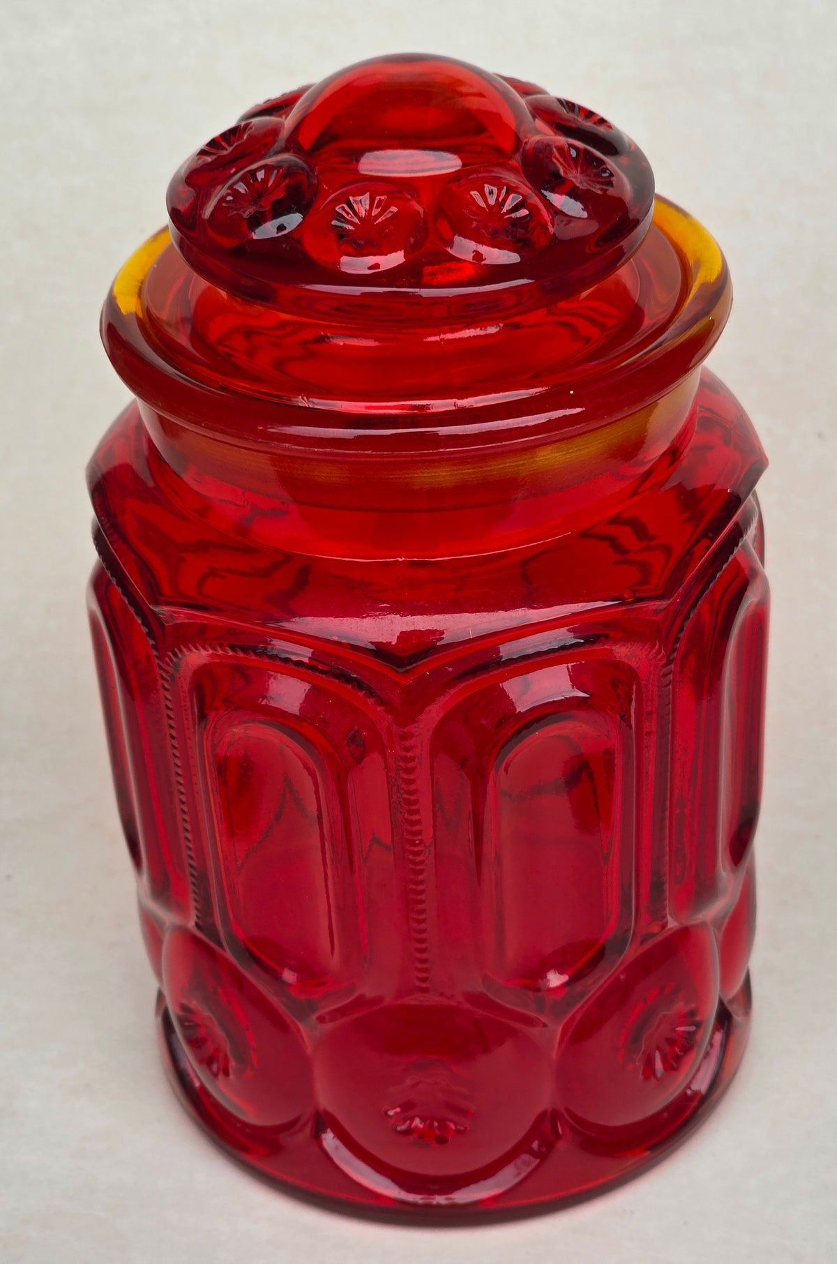 LE Smith glass amberina moon and star canister