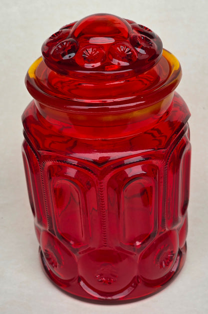 LE Smith glass amberina moon and star canister