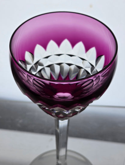 SIGNED Val st Lambert Amethyst Hand Cut to clear wine glass