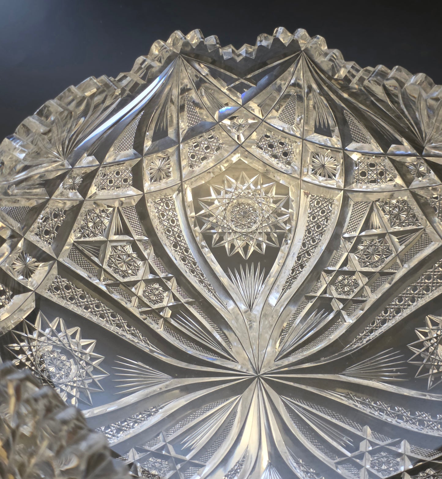 ABP cut glass square bowl American Brilliant crimped  tg